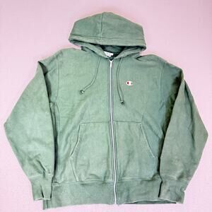 Champion Reverse Weave Full Zip Hoodie Green Large Cotton Blend